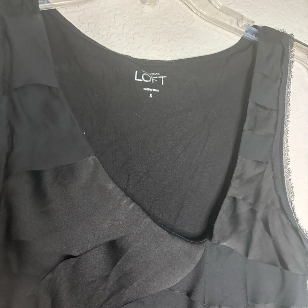 LOFT Women’s Elegant Black Layered Ruffled Asymmetrical Top - Picture 3 of 10